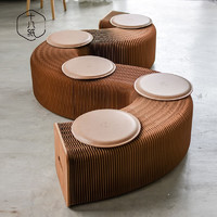 十八纸 多人折叠凳换鞋矮凳小户型客厅餐凳长条凳子现代简约创意设计家具 坐高28CM-原色风琴凳-6人位