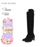 STUART WEITZMAN SW女士TIELAND SOHO系列显瘦粗跟高跟系带圆头长靴 黑色37