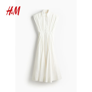 H&M女装2024春季时尚休闲收腰款衬衫式连衣裙1222235 白色 155/80A