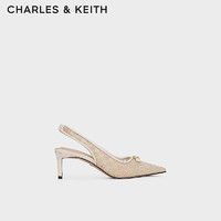 CHARLES&KEITH24春季法式气质网纱尖头高跟凉鞋SL1-61790020 Beige米色 36