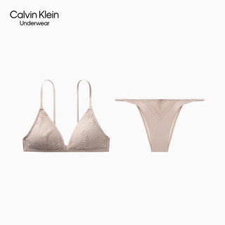 Calvin Klein内衣24春夏女士舒适轻盈性感蕾丝无钢圈三角杯文胸内裤套装 K6B-暖沙黄 文胸M+内裤M