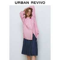 URBAN REVIVO 女装都市气质通勤抽绳长袖开襟衬衫 UWU240037 水粉 L