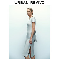 URBAN REVIVO 女装简约设计感腰带镂空长款连衣裙 UWG740062 粉灰 XL