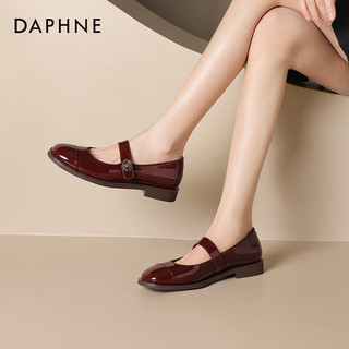 达芙妮（DAPHNE）小香风扣带玛丽珍鞋子女2024新春法式平底单鞋百搭小皮鞋 酒红色 38
