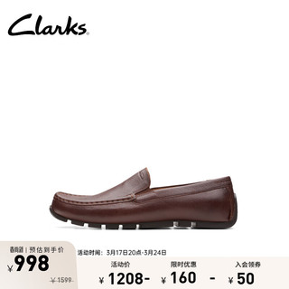 Clarks其乐奥斯威系列男鞋24一脚蹬英伦懒人鞋休闲乐福皮鞋 棕褐色 261666837 41