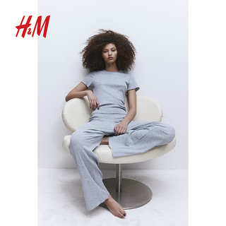 H&M2024春季女装简约舒适亲肤基础款罗纹睡衣和睡裤1150109 混浅灰色 155/80A