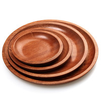 原森太 乌檀木创意日式托盘圆形家用木盘子调料木碟蛋糕果盘餐盘