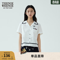 TEENIE WEENIE 小熊夏季女宽松学院海军风休闲复古短袖衬衫 白色 165/M