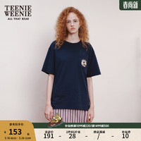 TEENIE WEENIE 小熊夏季休闲落肩圆领短袖T恤刺绣上衣女 藏青色 160/S