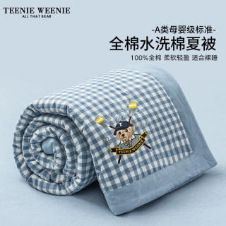 TEENIE WEENIE小熊A类空调被薄棉被双人夏凉被宿舍夏季薄被子单人夏被纤维被 RowingClub-浅兰小格配新兰灰 夏被四件套:夏被200×230cm