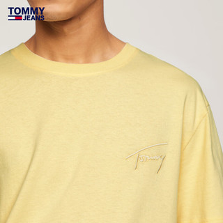 TOMMY JEANS 24春季男纯棉平纹针织签字刺绣合身短袖T恤DM0DM17994 柠檬黄ZHO XL （：165-180斤）