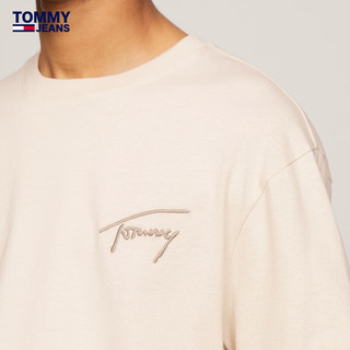 TOMMY JEANS 24春季男纯棉平纹针织签字刺绣合身短袖T恤DM0DM17994 米白色ACG XL （：165-180斤）