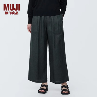 无印良品（MUJI） 女式 麻 宽版裤 裤子女款夏季款长裤休闲裤阔腿裤 BE1SKC4S 黑色 L(165/70A)