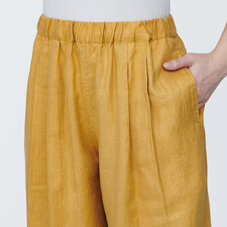 无印良品（MUJI） 女式 麻 宽版裤 裤子女款夏季款长裤休闲裤阔腿裤 BE1SKC4S 烟熏黄色 XS(150/58A)