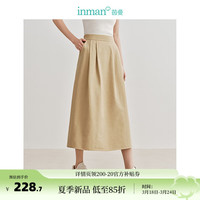 茵曼（INMAN）休闲压褶半身裙2024夏季女装A摆松紧腰简约宽松百搭长裙 卡其色 L