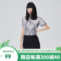 艾莱依（ERAL）流光溢彩造型小衫时尚百搭短袖t恤晕染衬衫夏季T恤 黑底色花 165/88A