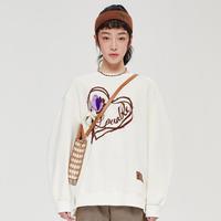 LEDIN 乐町 情书钩花前胸图圆领卫衣秋季宽松