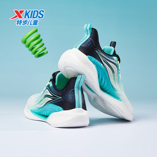 特步（XTEP）【氢风5.0】儿童跑步鞋春季男女童运动鞋旋转纽扣科技跑鞋 黑/极光绿【男款】 32 码