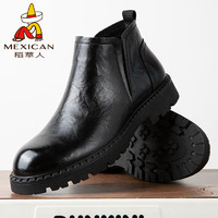 Mexican 稻草人 马丁靴男士雪地靴男休闲皮鞋男靴 111D18501 黑色 39