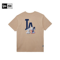 NEW ERA 纽亦华 2024春夏MLB男女NY LA撞色刺绣圆领短袖T恤潮 -卡其色 2XL