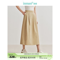 茵曼（INMAN）休闲压褶半身裙2024夏季女装A摆松紧腰简约宽松百搭长裙 卡其色 M