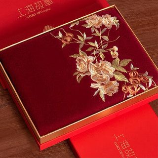 上海故事 羊毛围巾冬季酒红色披肩结婚外搭喜婆婆婚宴高端礼盒装 沐歌金酒红