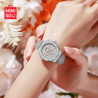 名创优品（MINISO）镶钻多功能手表女士款时尚休闲机械风石英表防水皮带腕表