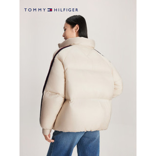 TOMMY HILFIGER 女装时尚活力撞色织带鸭绒保暖立领合身短面包羽绒服40093 米黄色ACI S