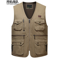 烈焰战队 马甲 男士中年2022秋冬新品户外双层多口袋钓鱼马甲 摄影导演工装马夹 中老年时尚休闲坎肩 军绿色（202款） L