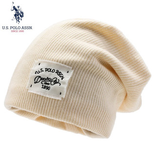 U.S.POLO ASSN.堆堆帽女士秋冬季贴补套头帽保暖登山帽时髦毛线帽 5094023170 米色