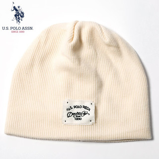 U.S.POLO ASSN.堆堆帽女士秋冬季贴补套头帽保暖登山帽时髦毛线帽 5094023170 米色