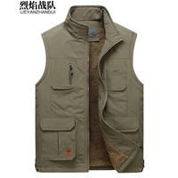 烈焰战队马甲 男士中青年秋冬加绒加厚多口袋宽松棉马夹背心 保暖内搭坎肩 浅卡其色 3XL(体重150-165斤)