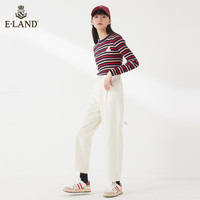 E·LAND 衣恋 Eland衣恋2022年新款撞色条纹针织衫打底衫内搭毛衣女