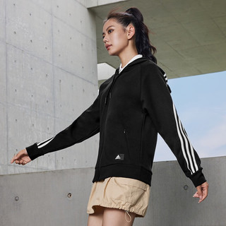 adidas 阿迪达斯 时尚休闲连帽夹克外套女装阿迪达斯轻运动H57287 黑色