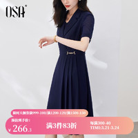 OSA 欧莎 气质OL职业西装裙子女夏季23年新款高级感连衣裙中长款 藏蓝色 XXL