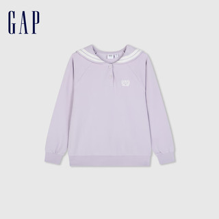 Gap女童2024春季logo学院风水手领毛圈长袖卫衣上衣890212 淡紫色 160cm (XL)亚洲尺码