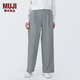 无印良品（MUJI）女式 不易起皱 抽褶直筒裤 裤子女款春季早春 宽松 BE1QSC4S 灰色 XL(165/74A)
