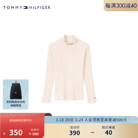 TOMMY HILFIGER24春季童装女刺绣高领螺纹微弹打底长袖T恤TH2412068 米白色214 6/120cm