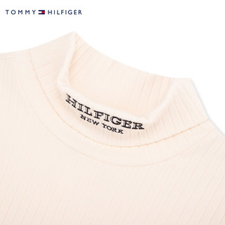 TOMMY HILFIGER24春季童装女刺绣高领螺纹微弹打底长袖T恤TH2412068 米白色214 6/120cm