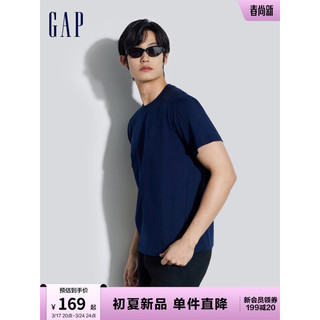 Gap男女装2024夏季经典简约纯棉短袖T恤开叉宽松上衣885509 海军蓝 165/88A(S) 亚洲尺码