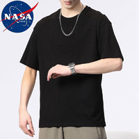 NASADKGM短袖t恤男夏季圆领透气纯棉简约百搭舒适纯色打底衫上衣 1999黑色 XL（125斤-140斤）
