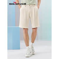 柒牌短裤男士2024夏季商务百搭中青年条纹针织直筒休闲男裤子0540 米白 30