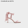CHARLES&KEITH24春一字带缎面蝴蝶结绑带高跟鞋CK1-61720177 粉红色Pink 40