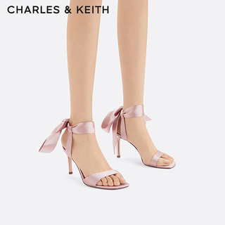 CHARLES&KEITH24春一字带缎面蝴蝶结绑带高跟鞋CK1-61720177 粉红色Pink 40