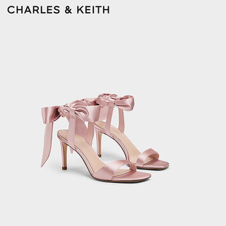 CHARLES&KEITH24春一字带缎面蝴蝶结绑带高跟鞋CK1-61720177 粉红色Pink 40