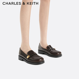 CHARLES&KEITH24春复古金属扣粗跟乐福鞋小皮鞋子女鞋女士CK1-70920143 Brown棕色 37