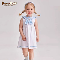 PawinPaw卡通小熊童装24年夏女宝学院风蝴蝶结连衣裙学院风 Ivory象牙色/39 090
