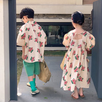 哈利城堡 儿童姐弟装韩国宝宝夏季洋气花朵兄妹装男童度假风衬衫女童连衣裙