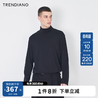 TRENDIANO 高弹翻领打底衫长袖纯色内搭T恤男 黑色090 S