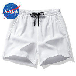 NASADKGM 运动短裤男士新款夏季休闲三分裤冰丝薄款速干宽松大码沙滩三分裤 白色 3XL（175-190斤）